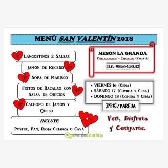 Men de San Valentn 2018 en el Mesn La Granda