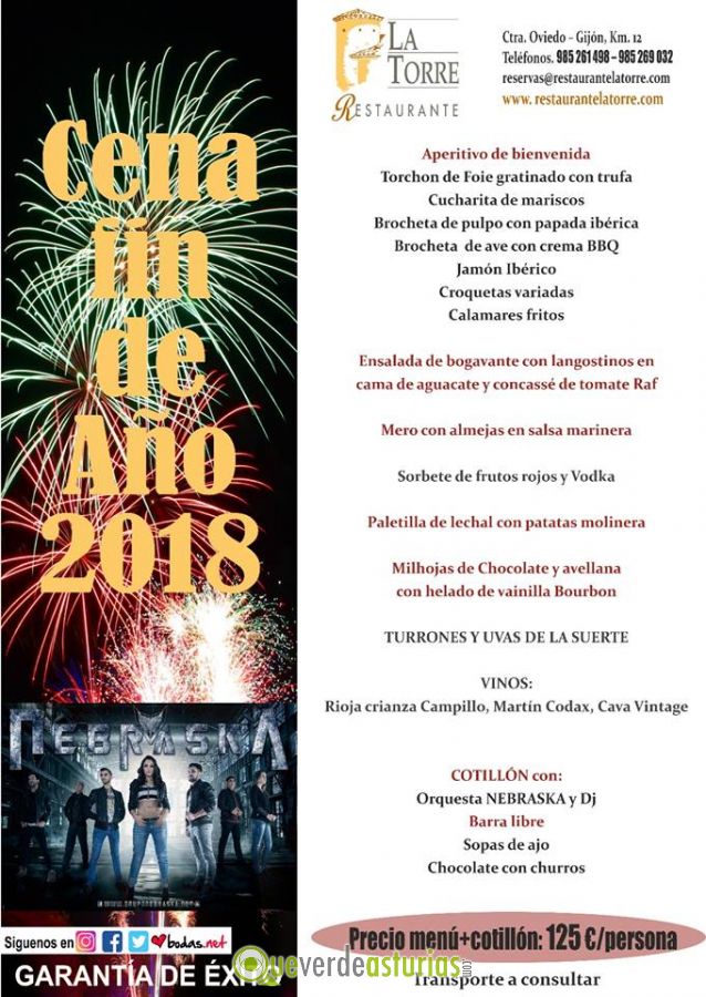 bruscamente Prominente exposición Nochevieja 2018 en Restaurante La Torre | Fiestas en Oviedo / Uviéu,  Asturias